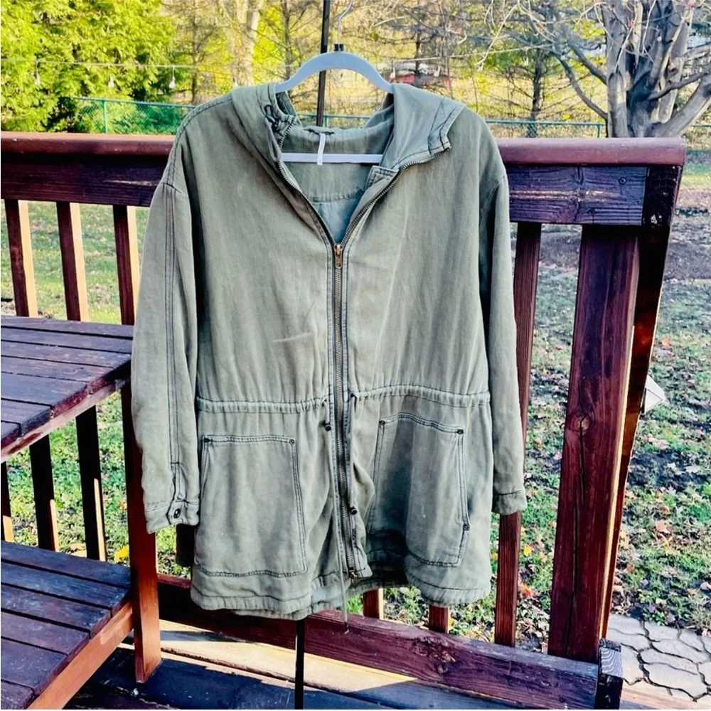 Free People – Arya Utility Jacket – Olive Green Military Cargo Jacket – Sz. L